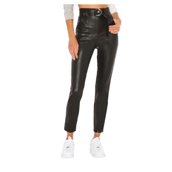 superdown Pants - Superdown Chanice Faux Leather High Rise Buckle Ankle Pant in Black Women's XXS